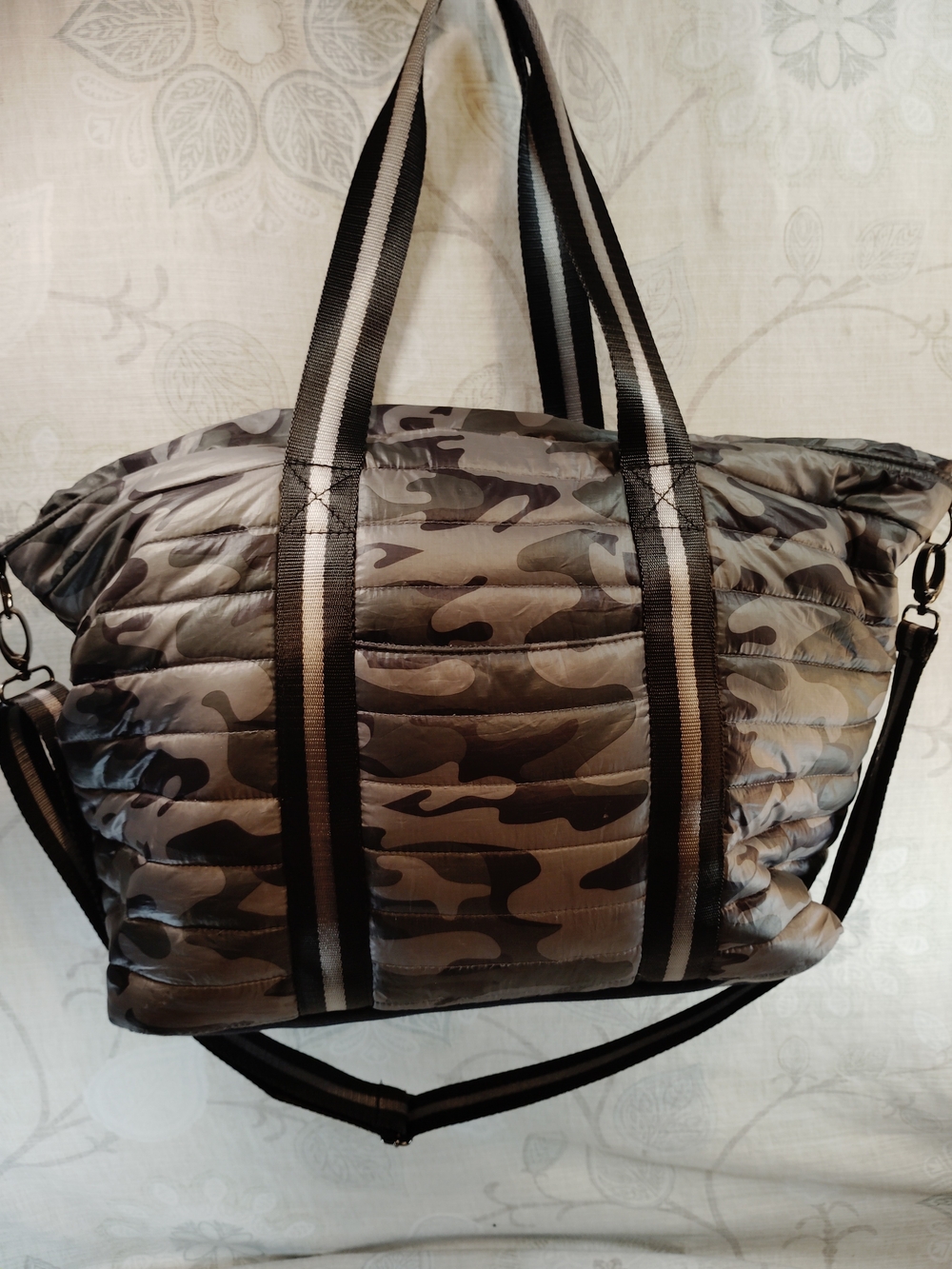 THINK ROYLN Quilted Camo Duffle/Travel Tote Bag in Gray and Black Camo